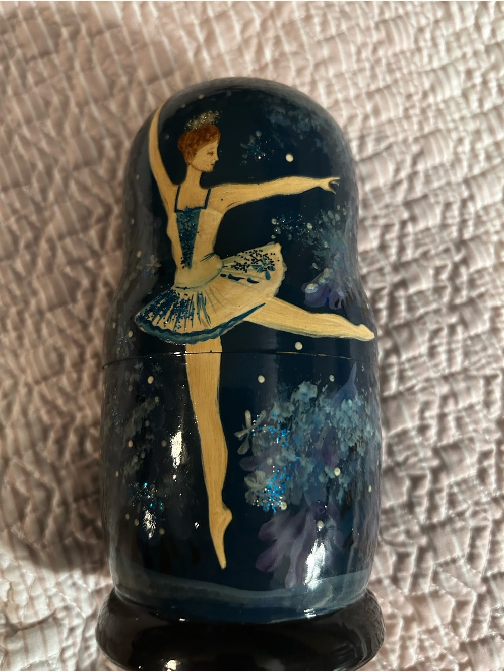 Hand-Painted nut cracker Ballerina Nesting Doll in Deep Navy